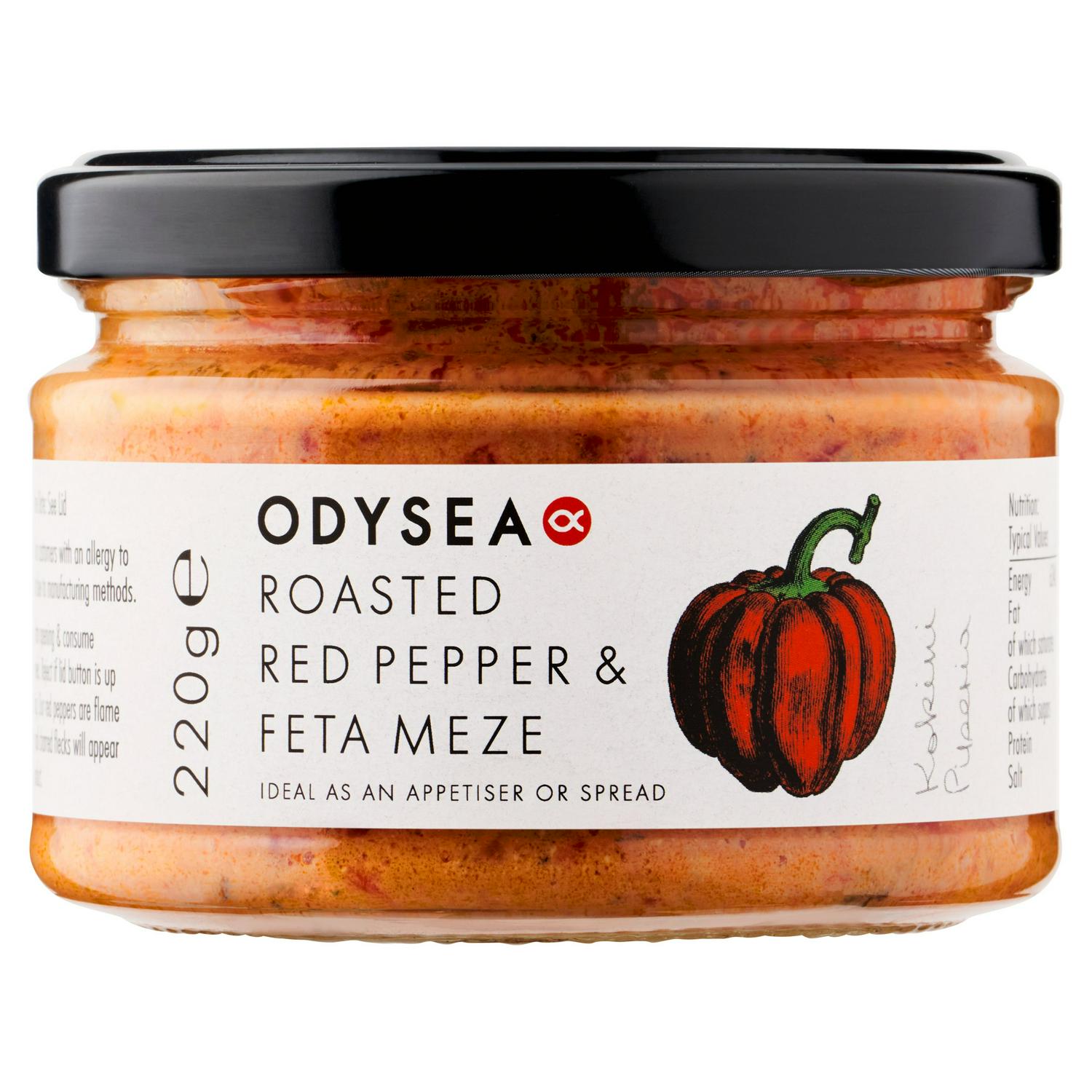 Odysea Roasted Red Pepper & Feta Meze 220g, imported from the UK