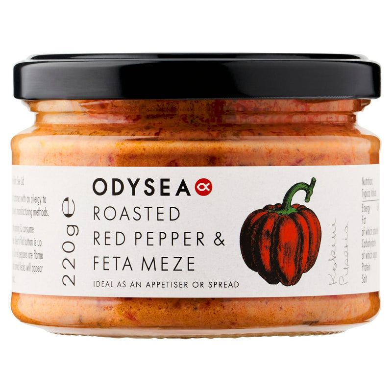 Odysea Roasted Red Pepper & Feta Meze 220g, imported from the UK