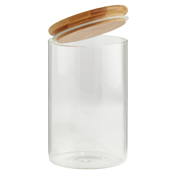 Round Glass Storage Jar with Bamboo Lid, 1L Capacity