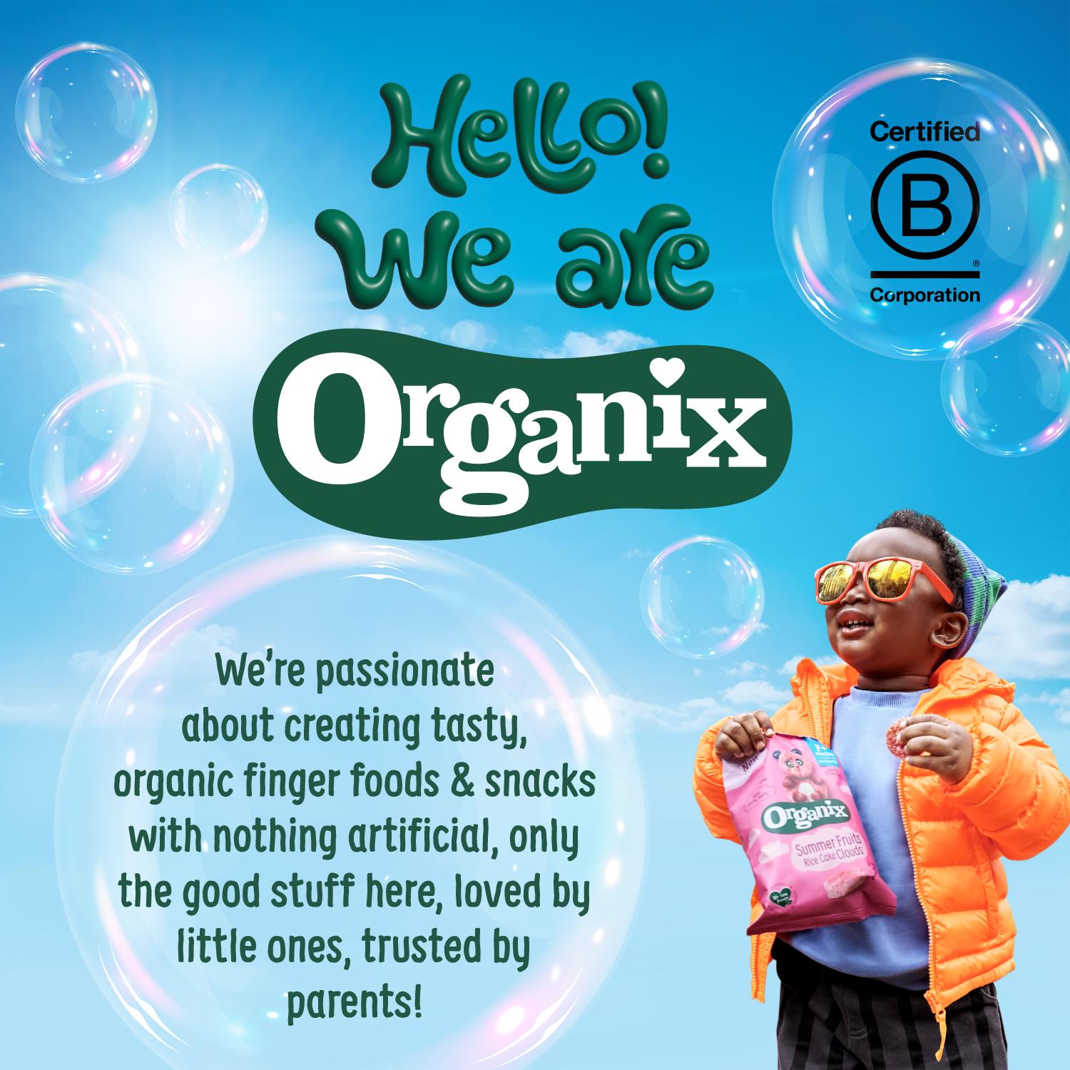 Organix Strawberry Apple Puffcorn 4x10g, imported from the UK