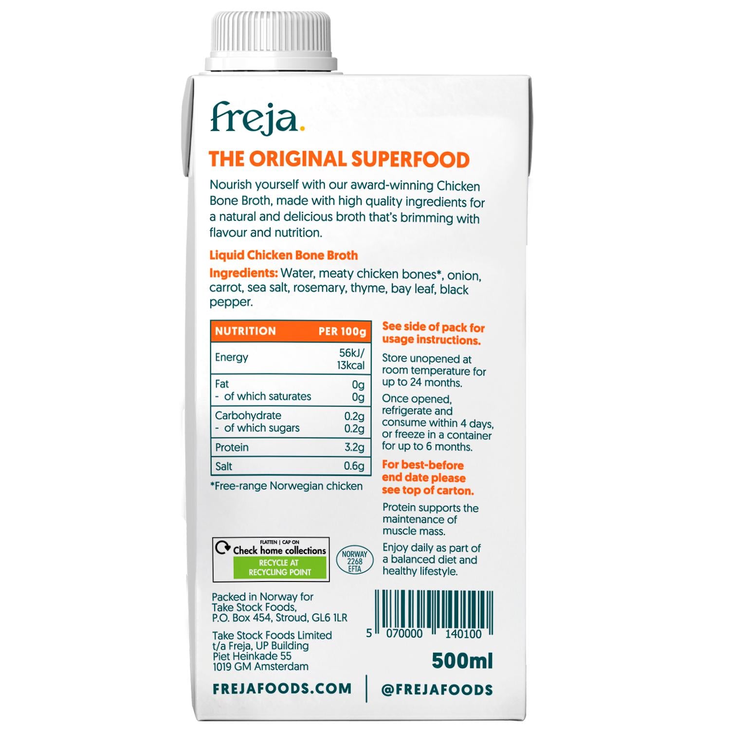 Freja chicken bone broth 500ml liquid package - British product