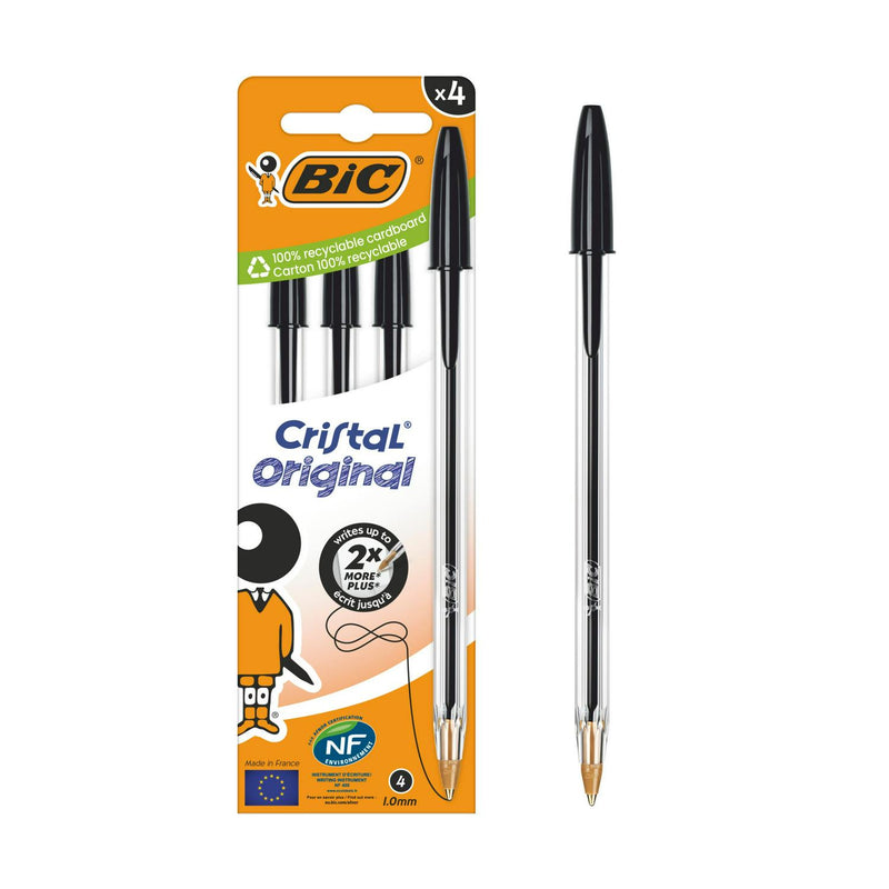 BIC Cristal Black Ballpoint Pens 4 Pack - British product