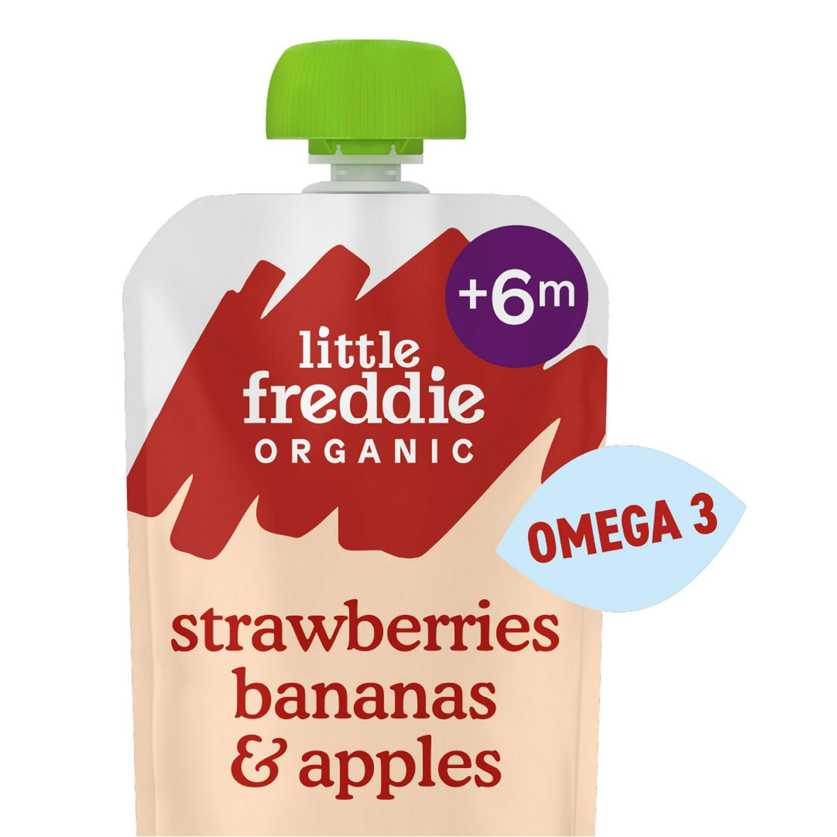 Little Freddie Organic Good for Brains Strawberries, Bananas & Apples Baby Food Pouch with Omega 3 6+ Months 90g