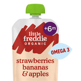 Little Freddie Organic Good for Brains Strawberries, Bananas & Apples Baby Food Pouch with Omega 3 6+ Months 90g
