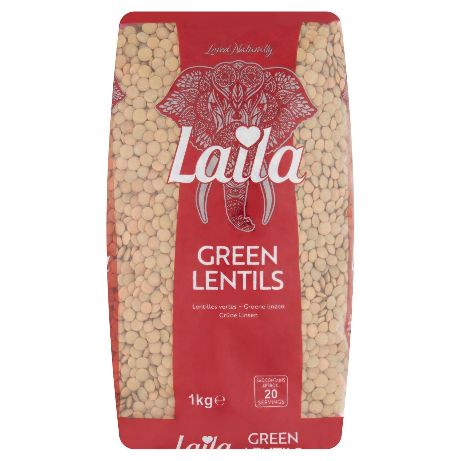 Laila brand green lentils 1kg dry pulses, UK version