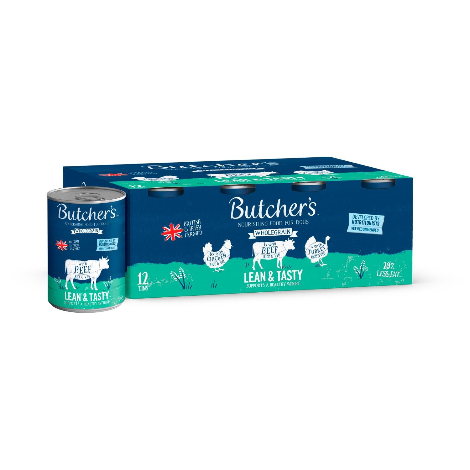 Butcher's Lean & Tasty dog food 12 pack, imported from the UK