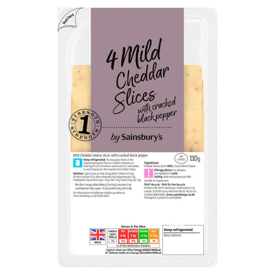 Sainsburys Mild Cheddar Cheese Slices with Cracked Black Pepper 110g- Buy online at McGrocer