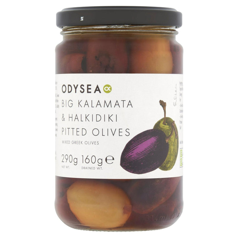 Odysea Kalamata and Halkidiki Pitted Olives 290g, imported from the UK