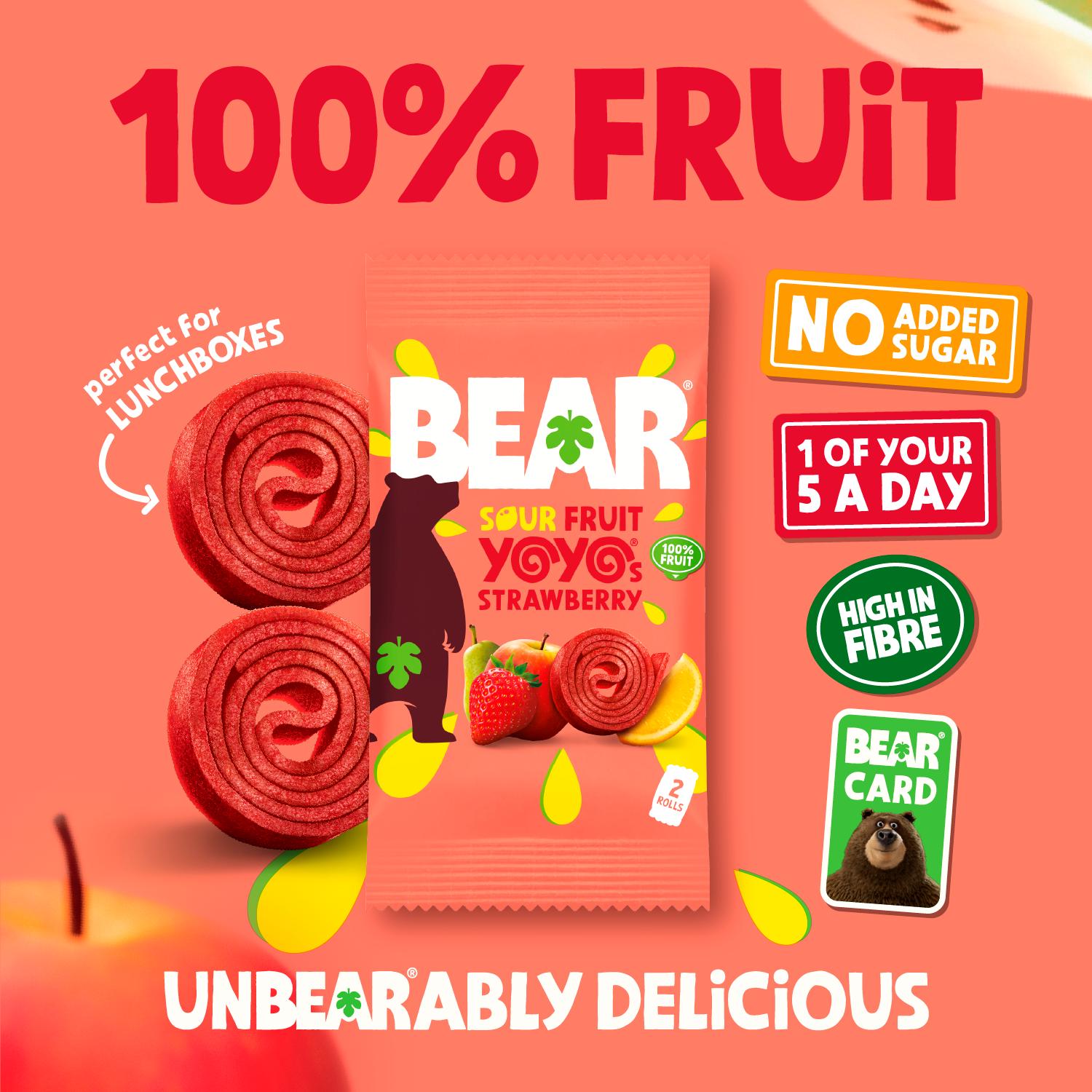 BEAR sour strawberry fruit yoyos multipack 5x20g, imported from the UK