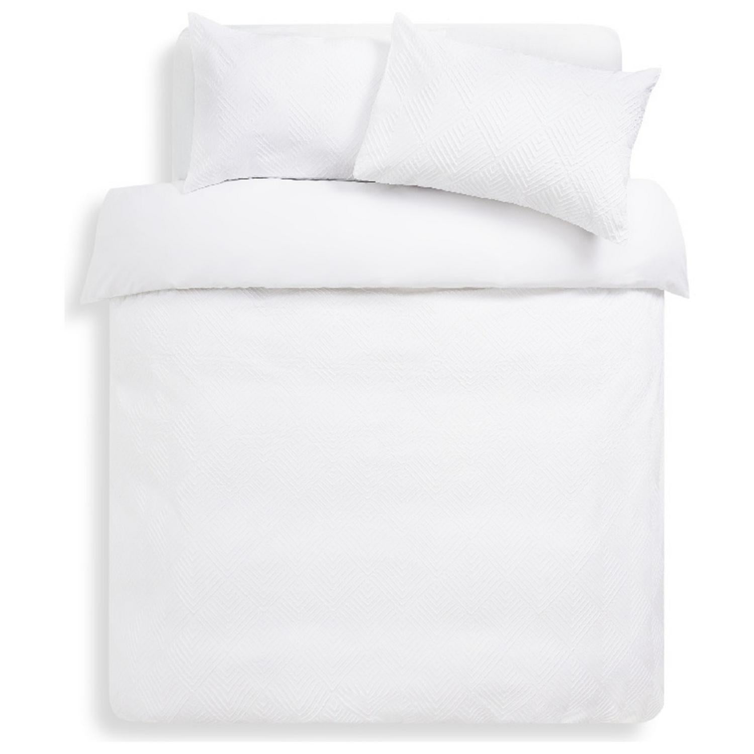 White Textured Embossed Single Bedding Set with Duvet Cover and Pillowcase
