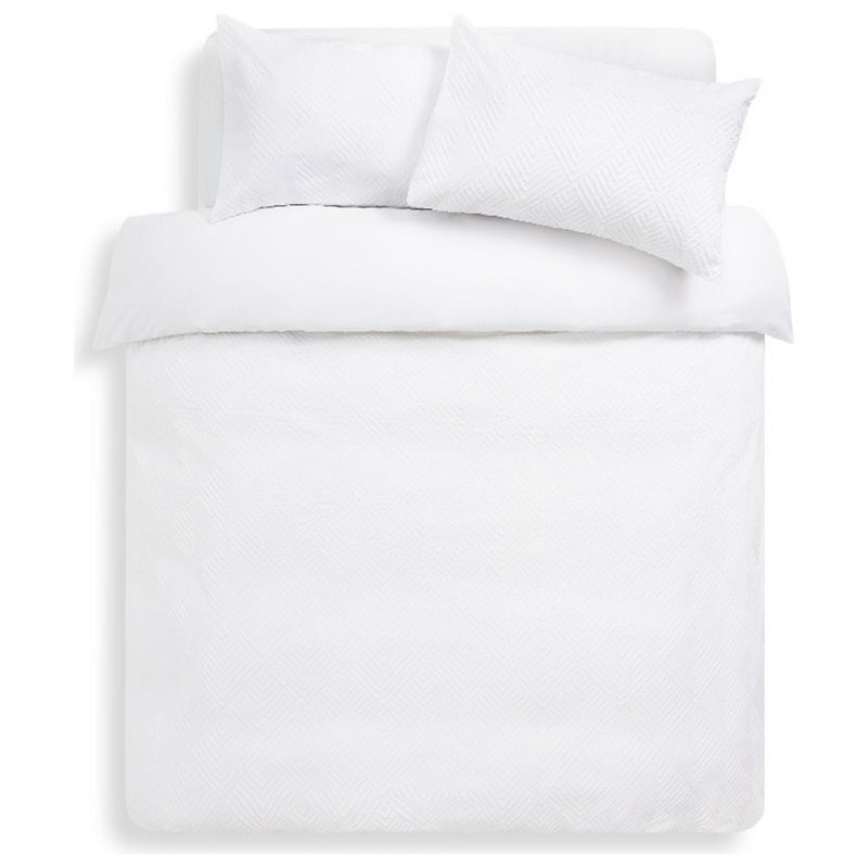 White Textured Embossed Single Bedding Set with Duvet Cover and Pillowcase