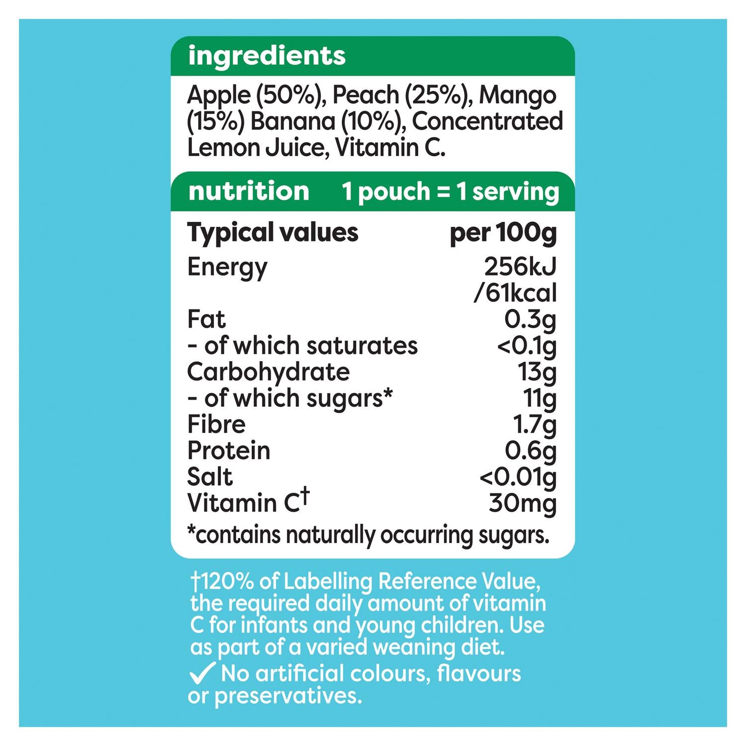 Heinz fruit puree apple peach mango banana 100g, UK version
