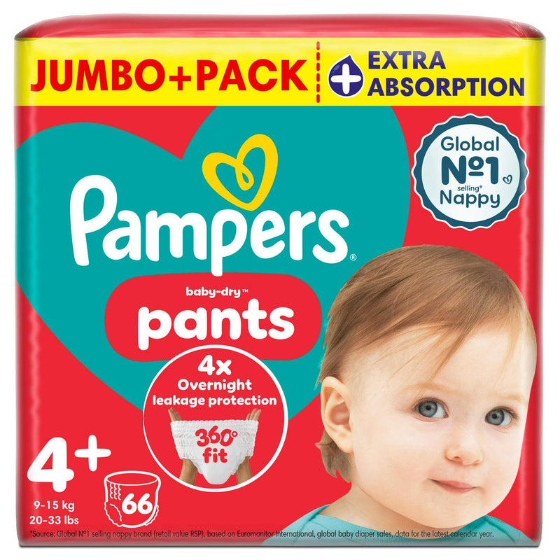 Pampers Baby Dry Nappy Pants Size 4+ 66 count, imported from the UK