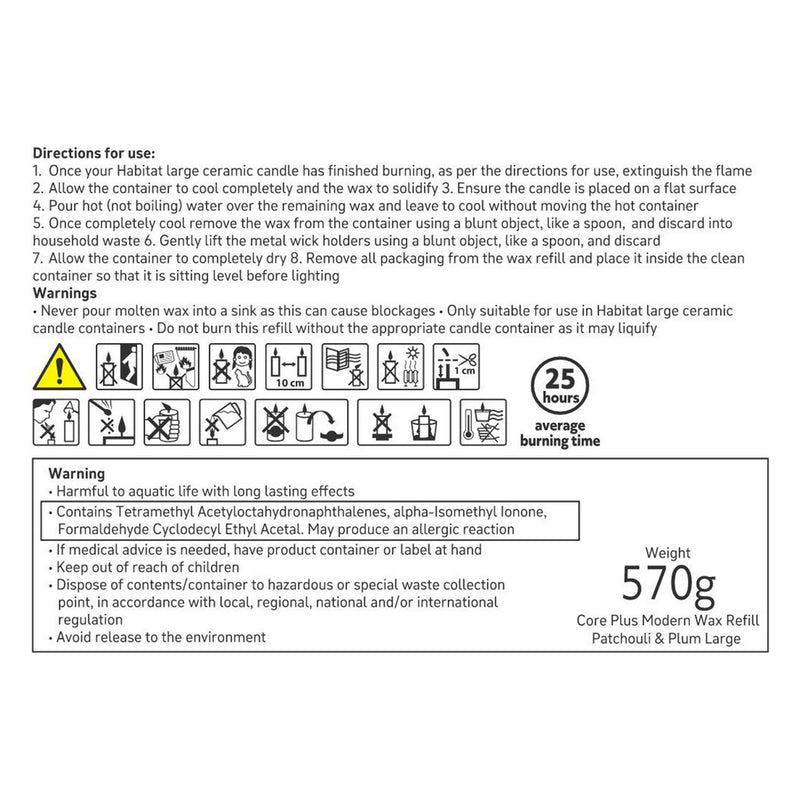 Habitat Core Plus Modern Large Wax Refill - Patchouli & Plum - White