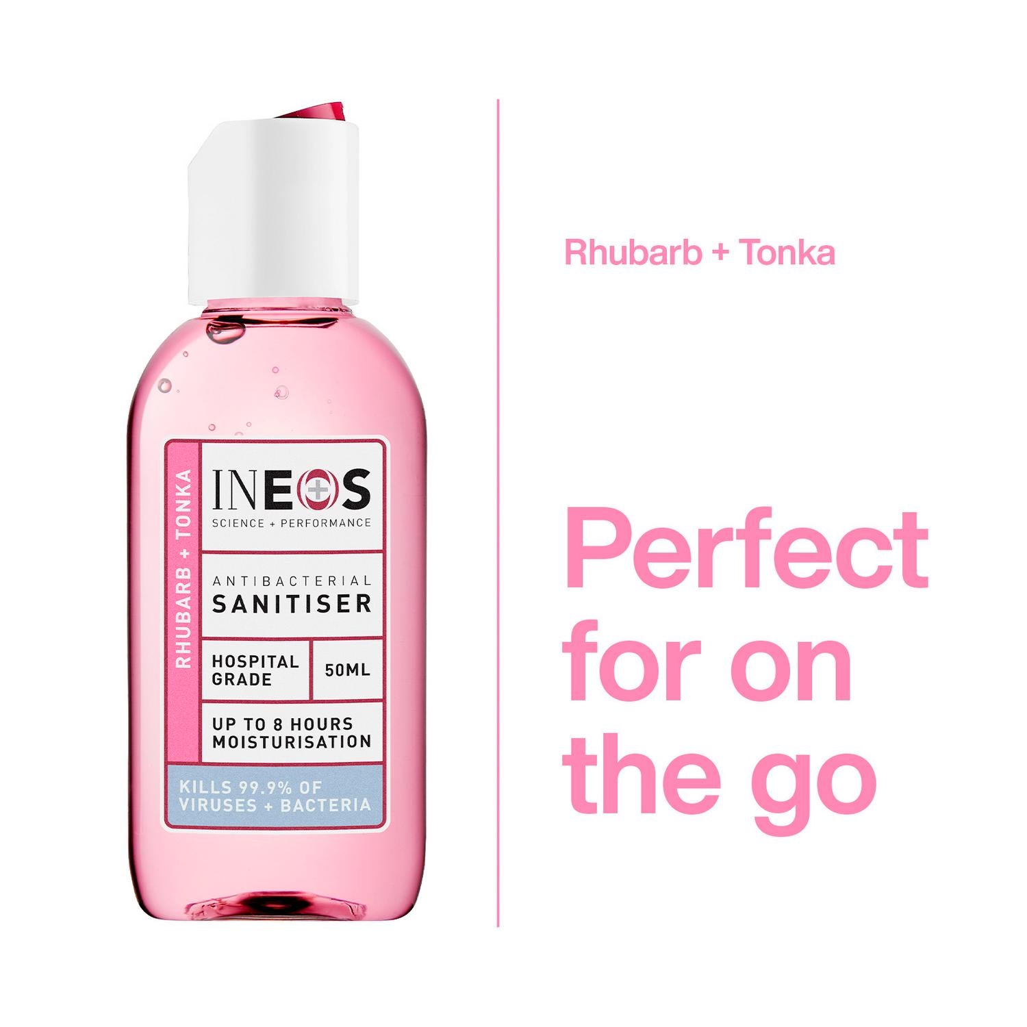 Ineos hand sanitiser rhubarb + tonka 50ml, imported from the UK