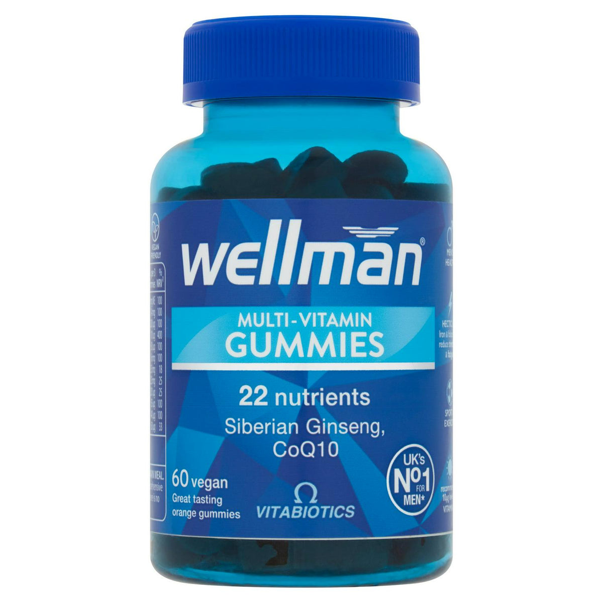 Men's Multi-Vitamin Vegan Gummies with Siberian Ginseng and CoQ10, Natural Orange Flavour, 60 Count