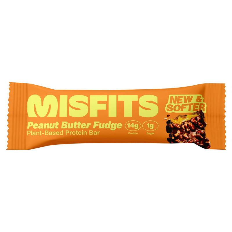 Misfits Peanut Butter Fudge Protein Bar 50g, imported from the UK