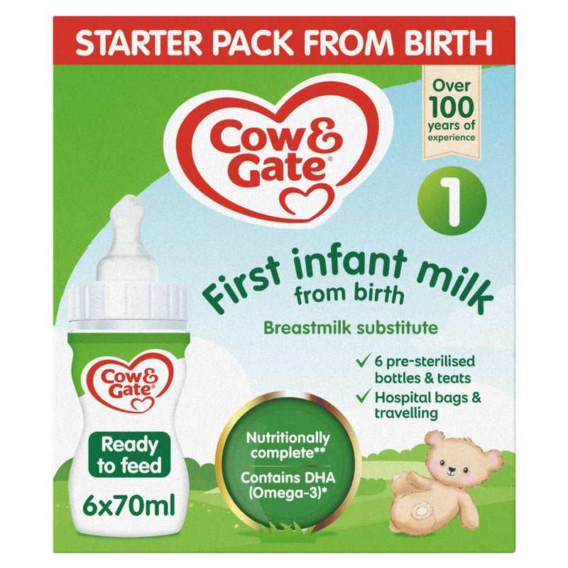 Cow & Gate 1 First Infant Baby Milk Formula Liquid Starter Pack From Birth Ready To Feed 6x70ml