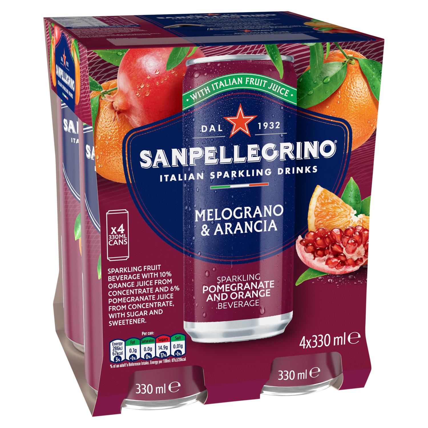 San Pellegrino Sparkling Fruit Beverage Pomegranate Orange 4 pack 330ml (British brand)