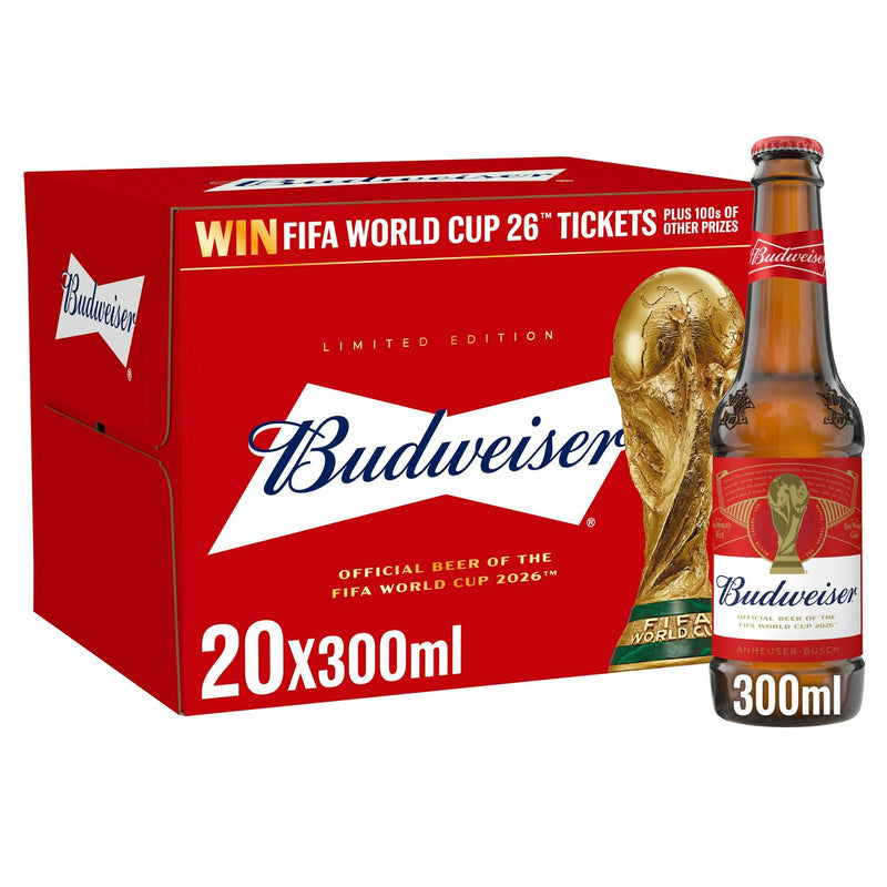 Budweiser Lager Beer Glass Bottles 20 x 300ml - British product