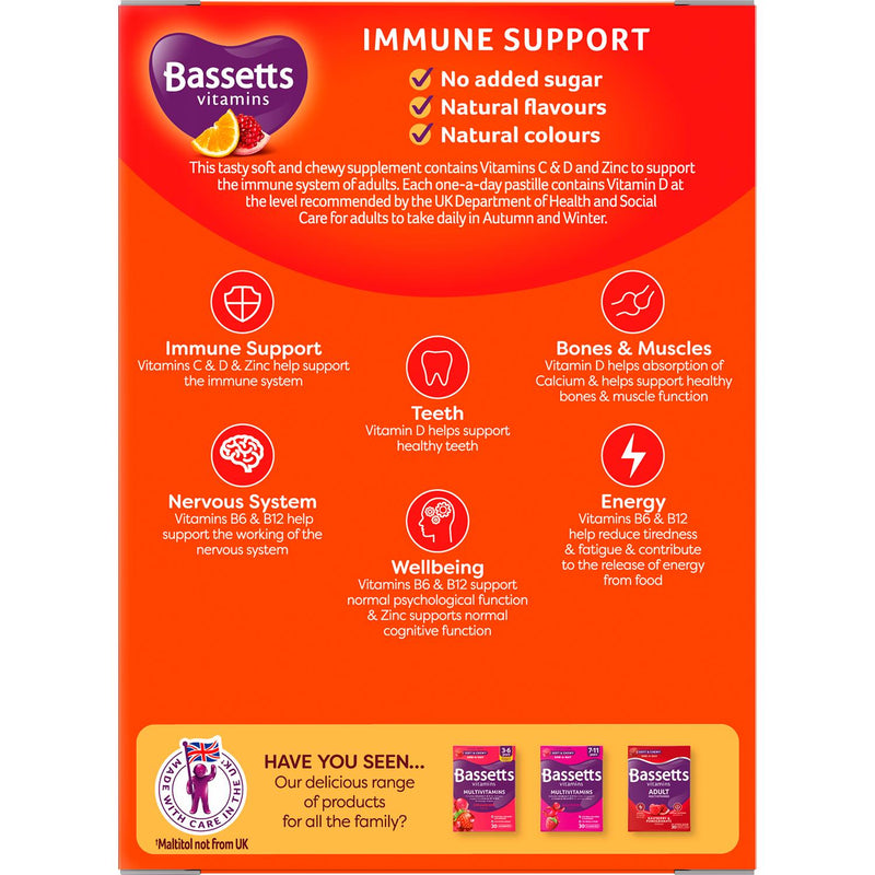 Bassetts Immune Support multivitamin pastilles Orange Pomegranate 30 count - British product