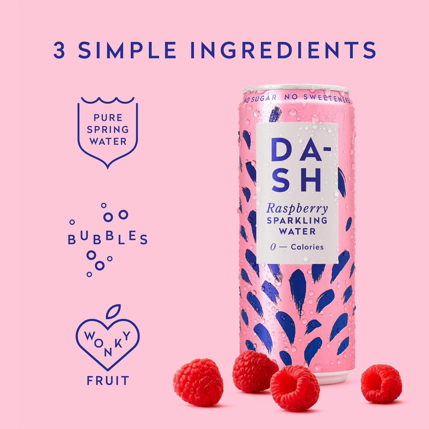 Dash Raspberry Sparkling Water 4 x 330ml - British product