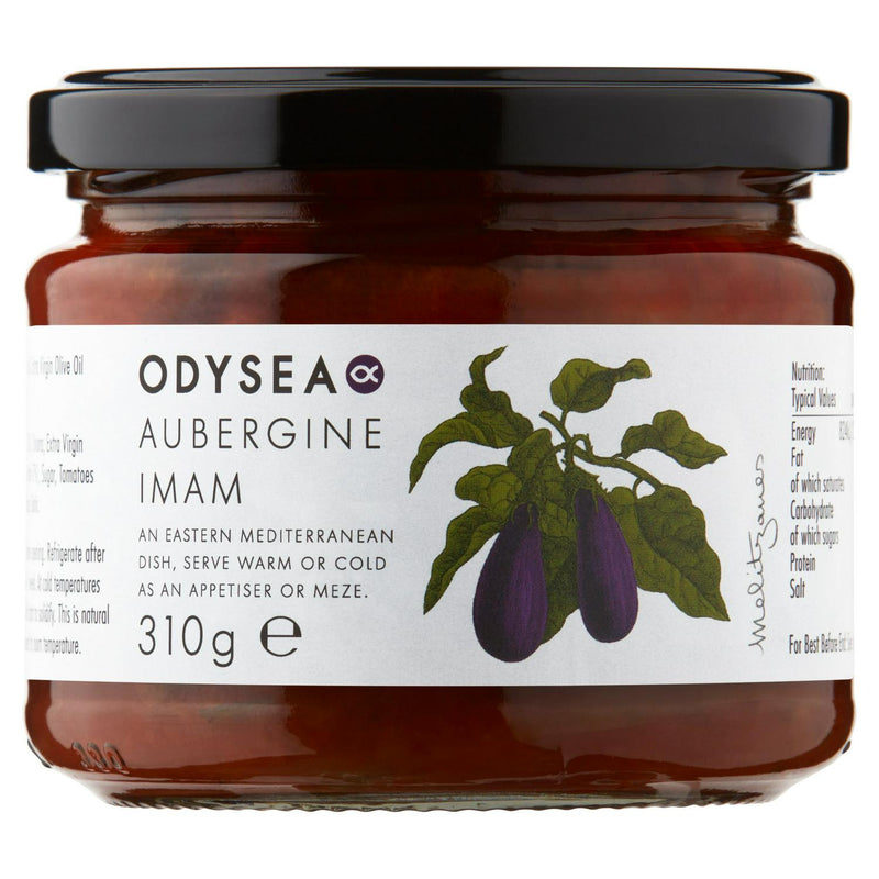 Odysea Aubergine Imam Antipasti 310g jar, imported from the UK