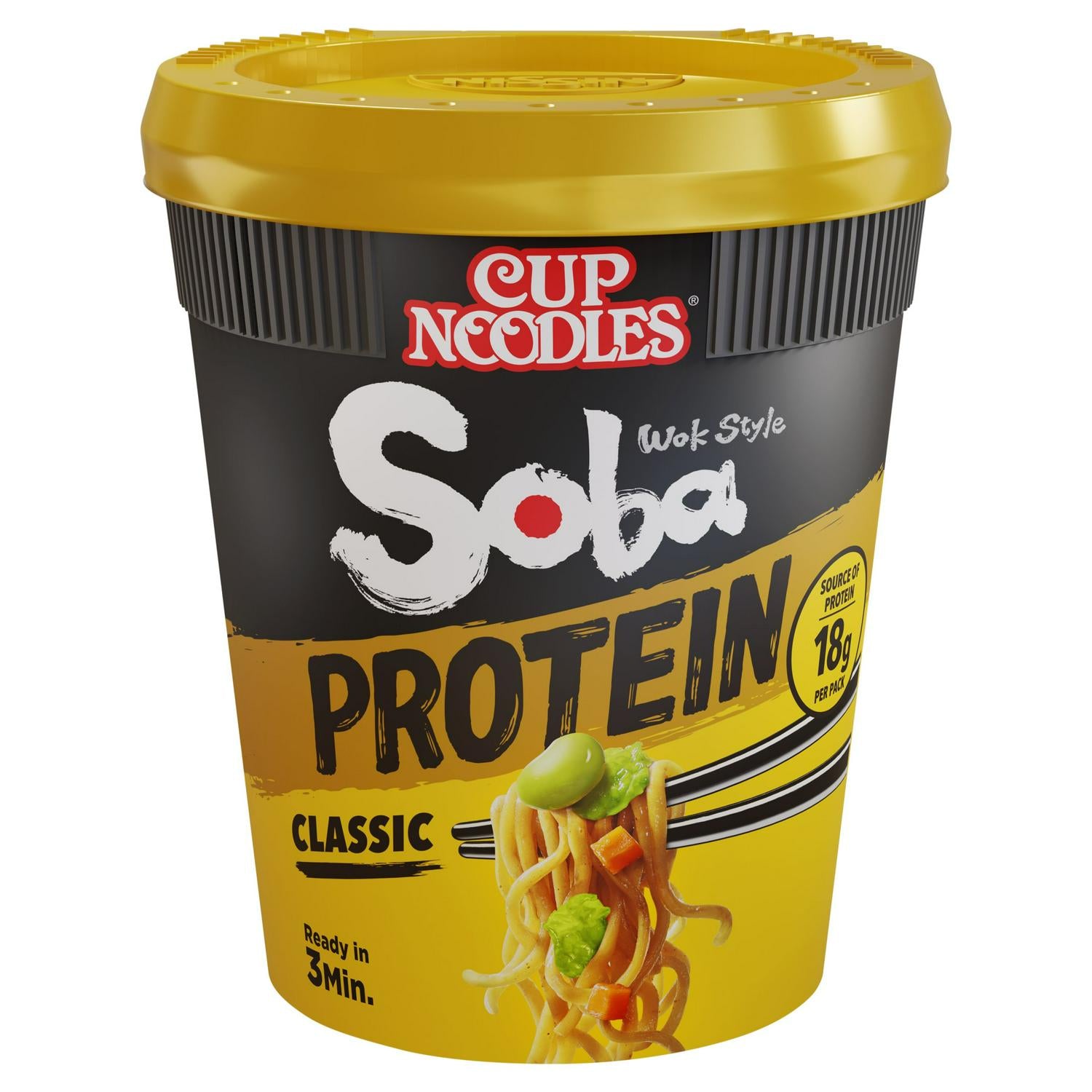 Nissin Soba Protein Pot Classic Wok Style 92g, imported from the UK