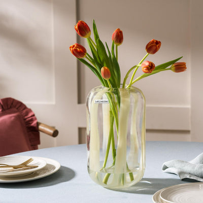 Sainsburys Curved Borosilicate Glass Vase with Two-Tone Striped Finish, 11.5cm Diameter x 19.6cm Height- Buy online at McGrocer
