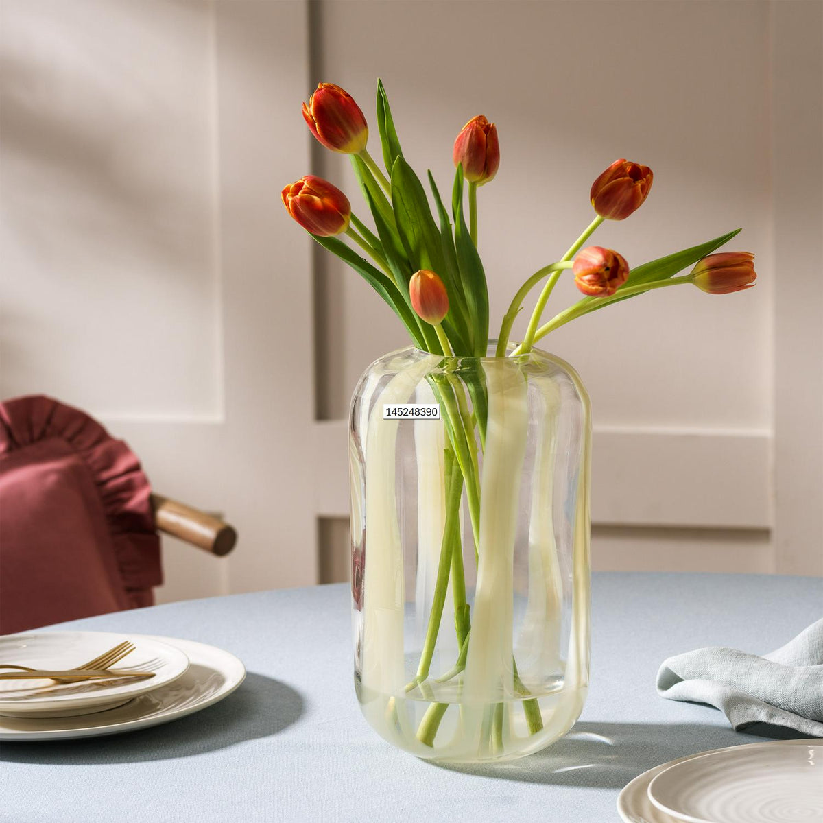 Habitat Art Glass Stripe Vase - Buttermilk