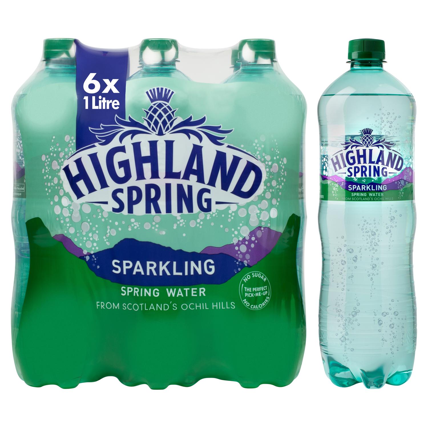 Highland Spring Sparkling Spring Water 6x1L multipack bottles, UK version