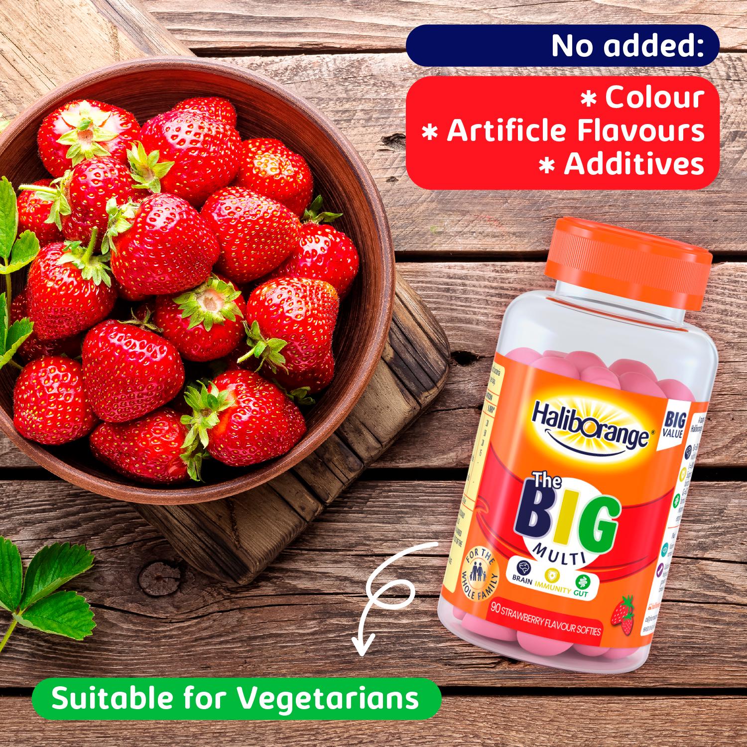 Haliborange Big Multi strawberry flavour gummies 90 count, UK version
