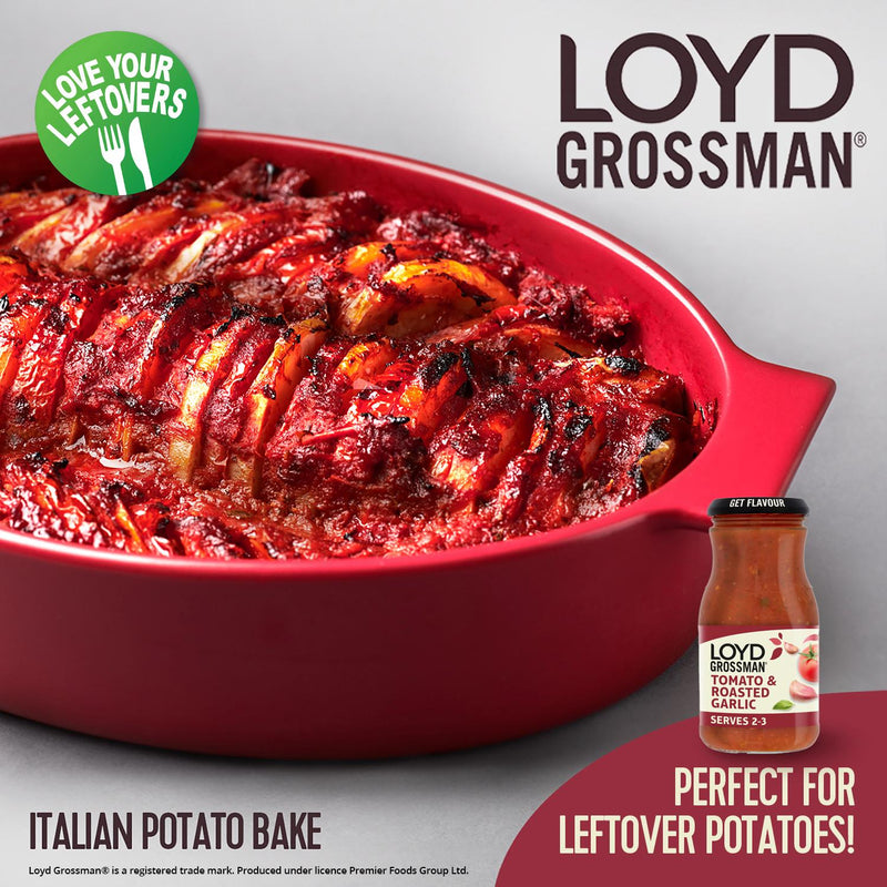 Loyd Grossman roasted garlic and tomato pasta sauce 350g, imported from the UK