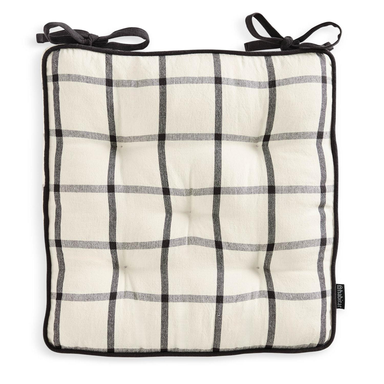 Woven Cotton Check Seat Cushion Pair for Wooden Chairs 40cm x 40cm