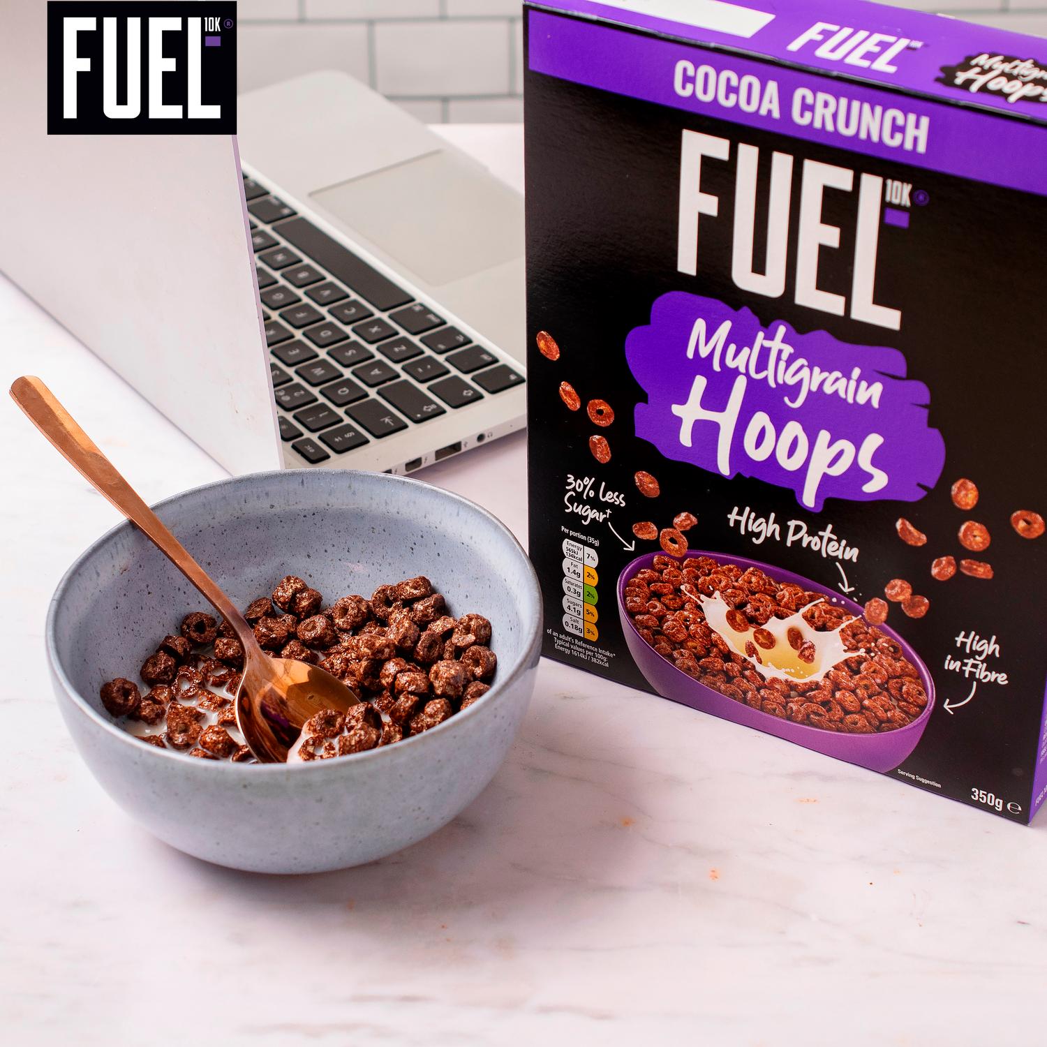 FUEL10K Chocolate Multigrain Hoops Cereal 350g - British product
