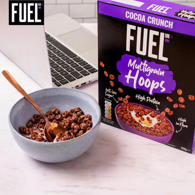 FUEL10K Schoko-Multigrain-Hoops Frühstücksmüsli mit hohem Proteingehalt 350g