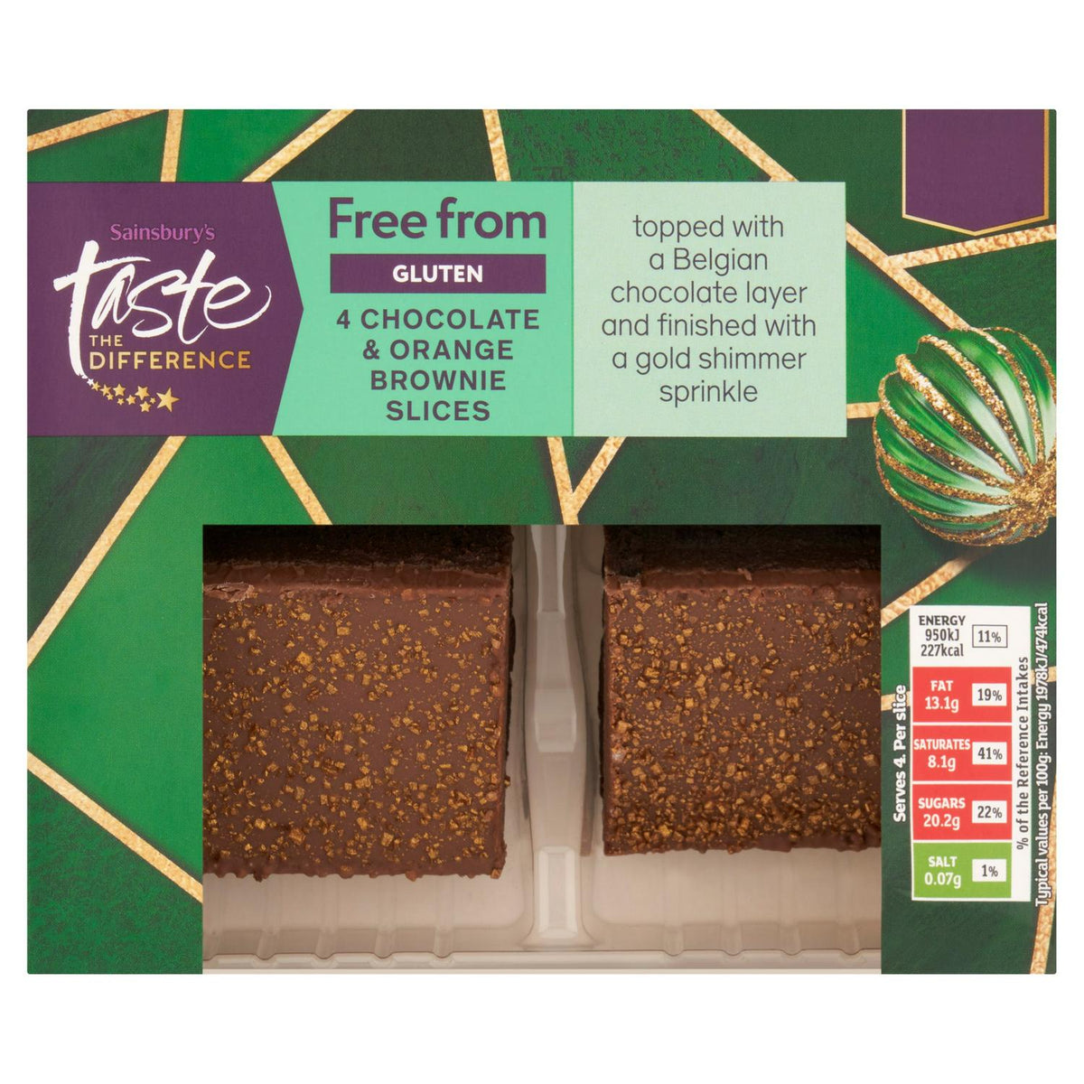 Sainsbury's Free From Chocolate & Orange Brownie Slices, Taste the Difference x4 153g