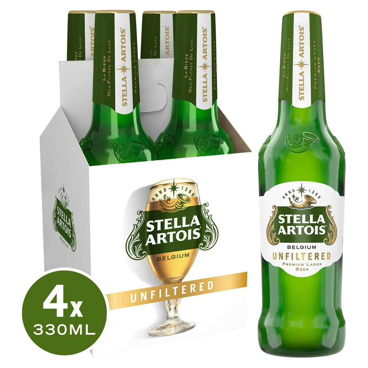 Unfiltered Premium Lager Beer Bottles 4x330ml