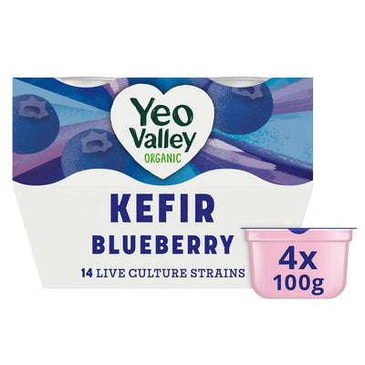 Sainsburys Organic Blueberry Kefir Yogurt with Live Cultures 4 x 100g- Buy online at McGrocer