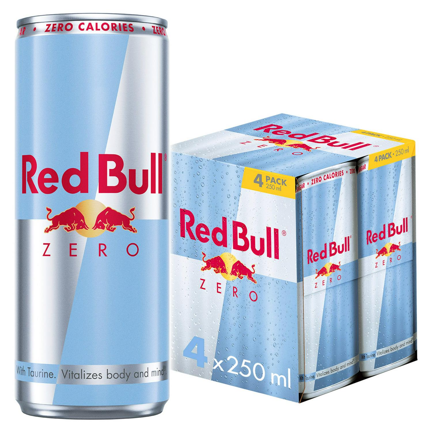 Red Bull Energy Drink Zero 4x250ml, imported from the UK