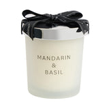 Frosted Glass Votive Candle with Mandarin Basil Scent and Silver Lid, 60g