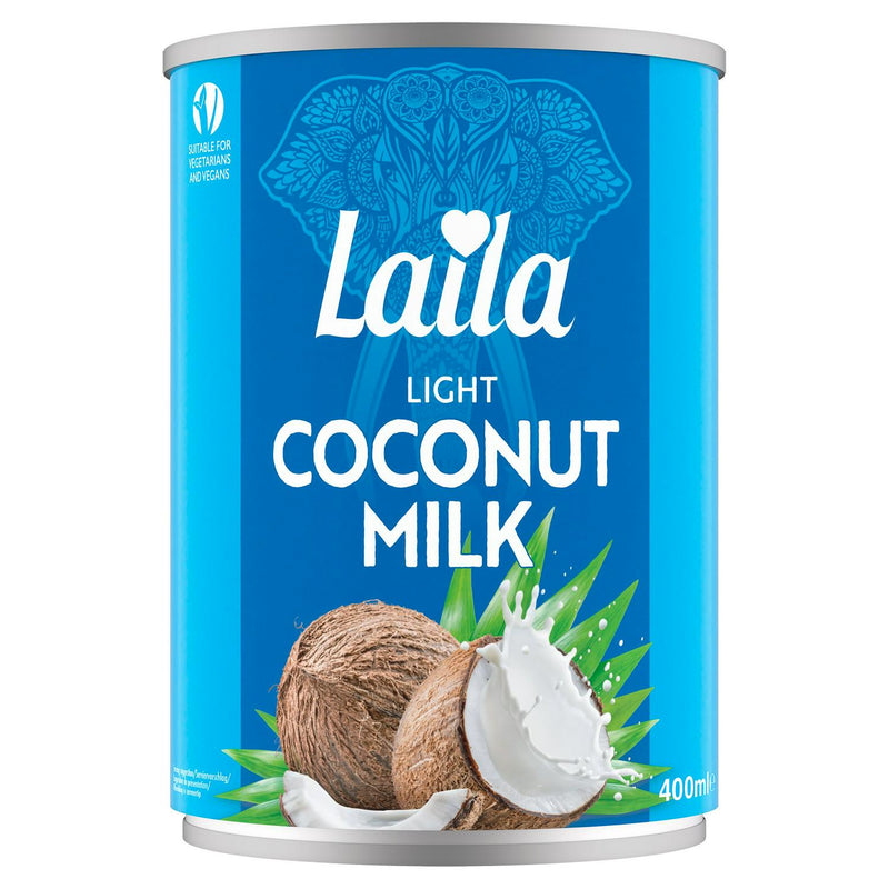 Laila light coconut milk 400ml bottle packaging, UK version