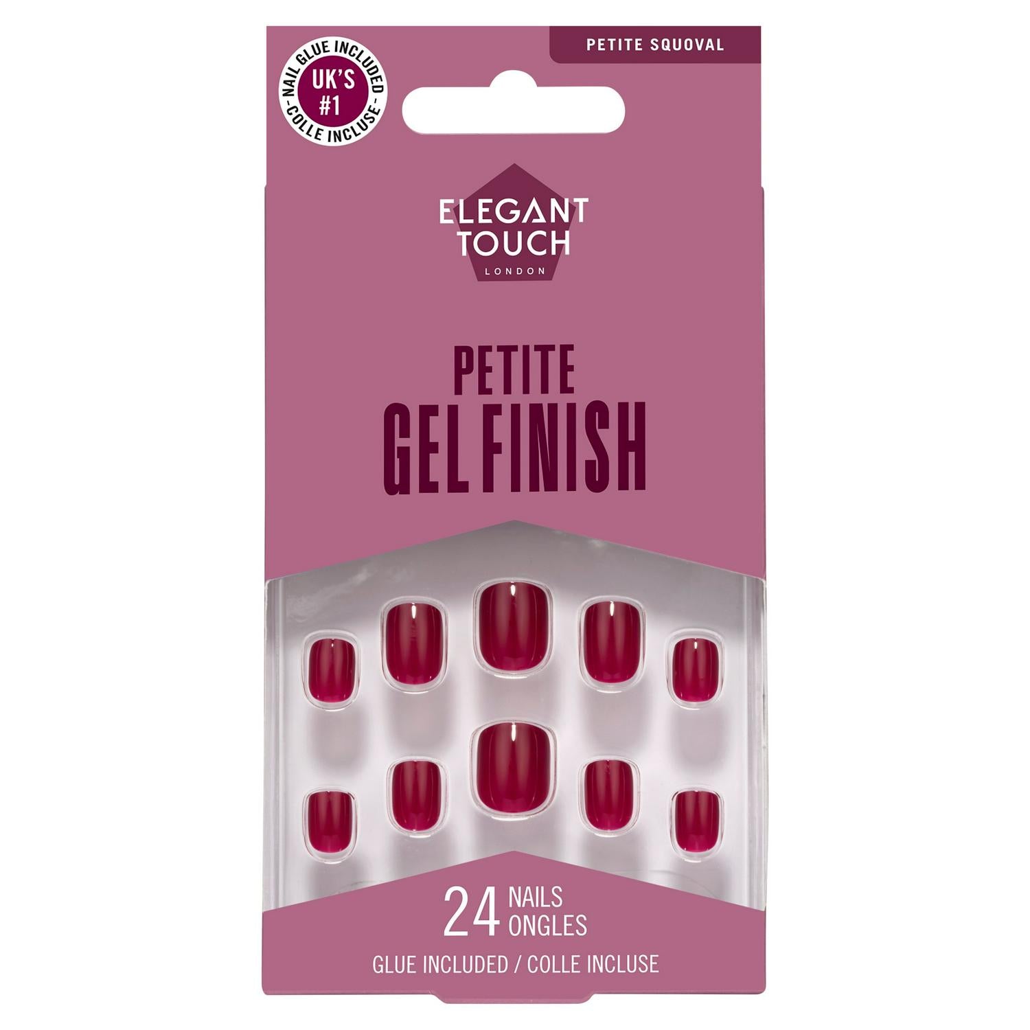 Petite Gel Finish Artificial Nails in Cherry Wine with Glue, 24 Pack