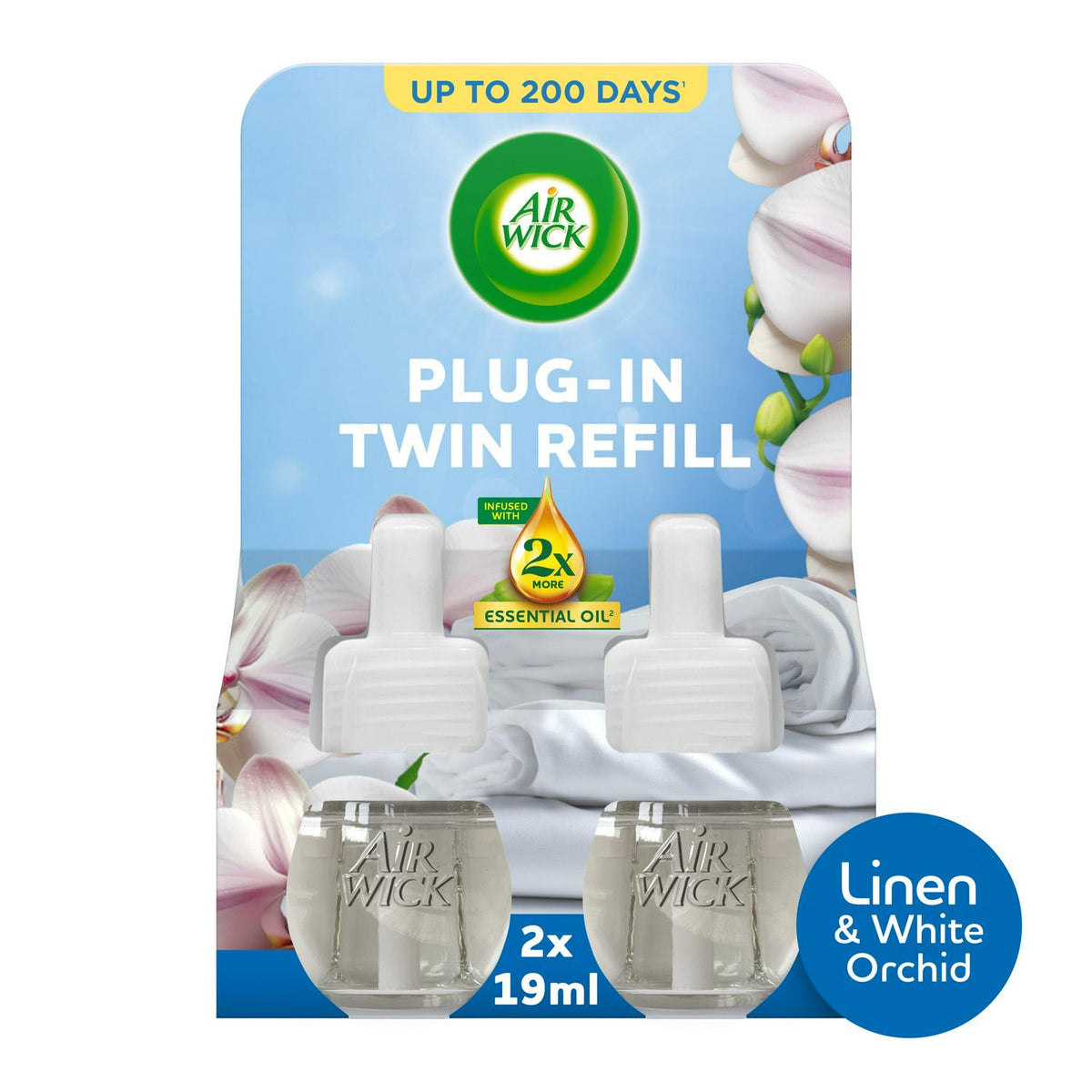 Air Wick Linen & White Orchid Plug In Twin Refill Air Freshener Lasts Upto 100 Days Refill 19ml