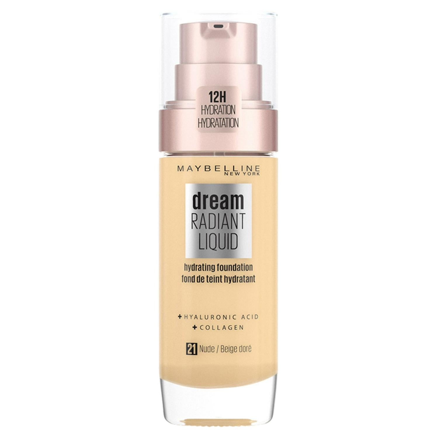 Lightweight Liquid Foundation with Hyaluronic Acid and Collagen for Medium Coverage and 12-Hour Hydration
