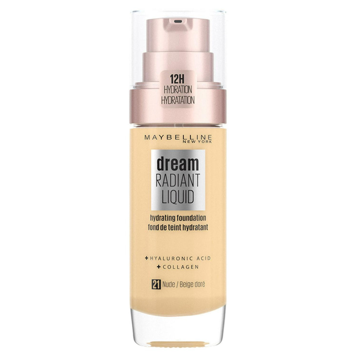 Lightweight Liquid Foundation with Hyaluronic Acid and Collagen for Medium Coverage and 12-Hour Hydration