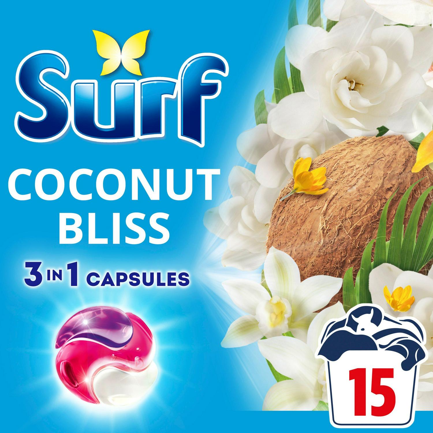 Surf 3 In 1 Laundry Capsules Coconut Bliss 15 Washes (British brand)