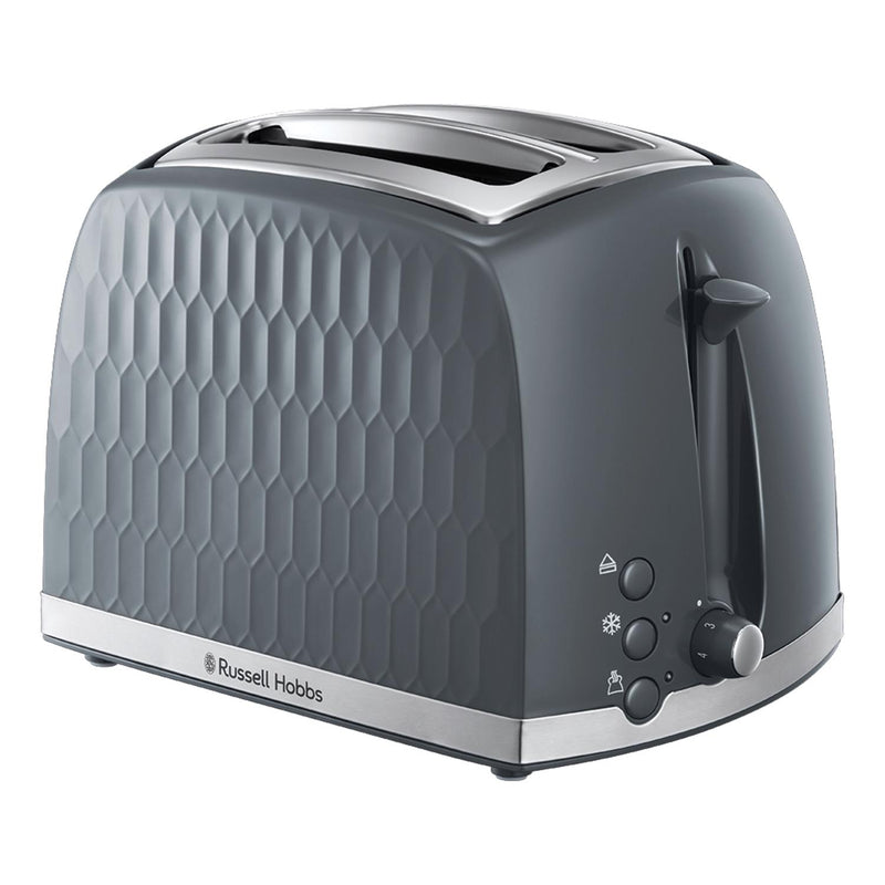 Russell Hobbs Honeycomb 2 slice grey plastic toaster, imported from the UK