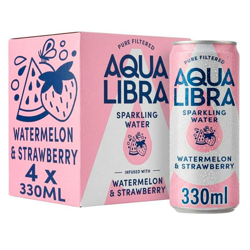 Aqua Libra Sparkling Water Watermelon Strawberry 4 x 330ml - British product