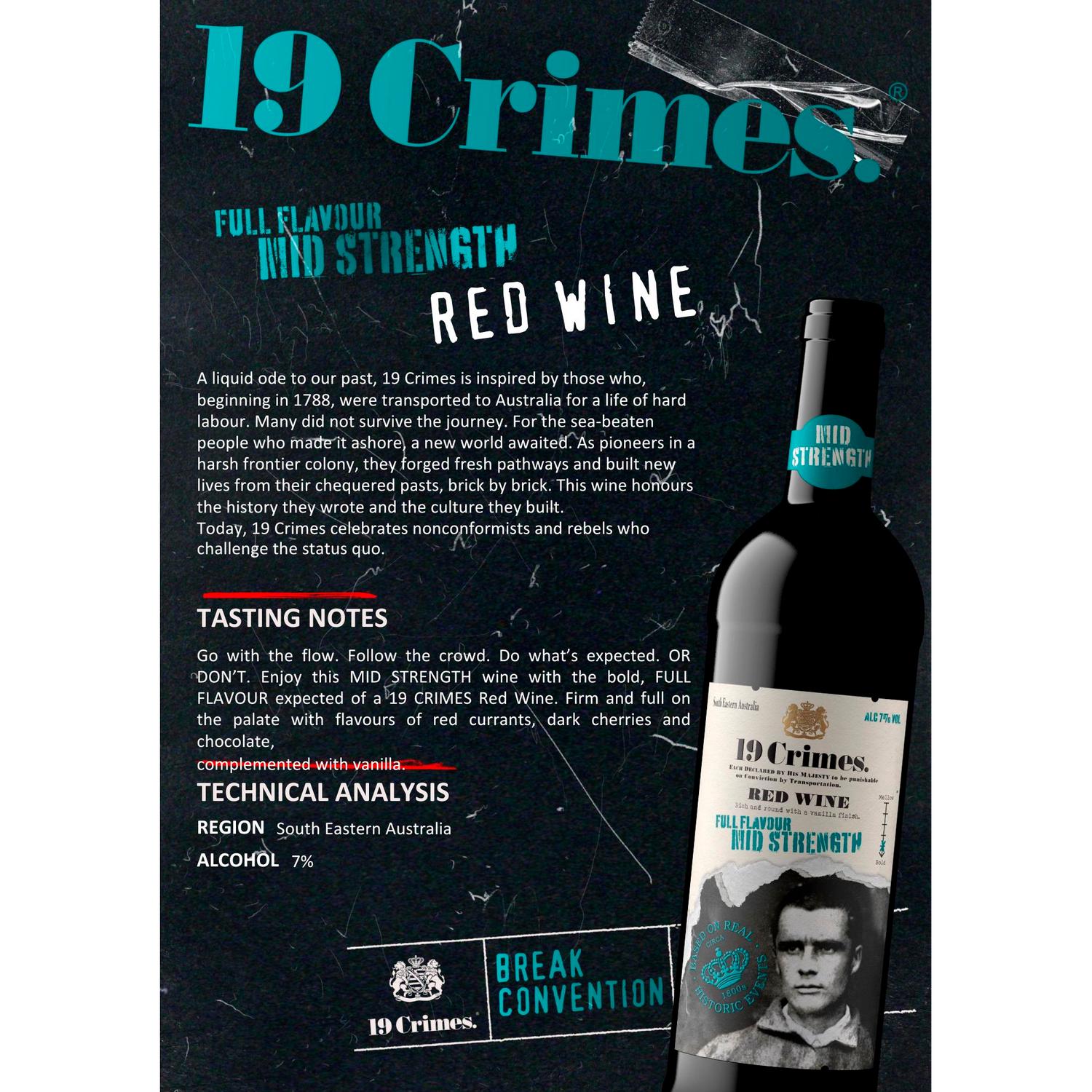 19 Crimes Mid Strength Red Wine 75cl - British product
